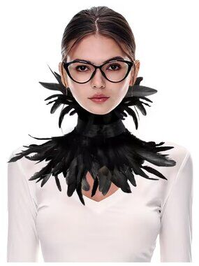 Black Feather Gothic Choker Neck Corset Cosplay Themed Wardrobe Accessory